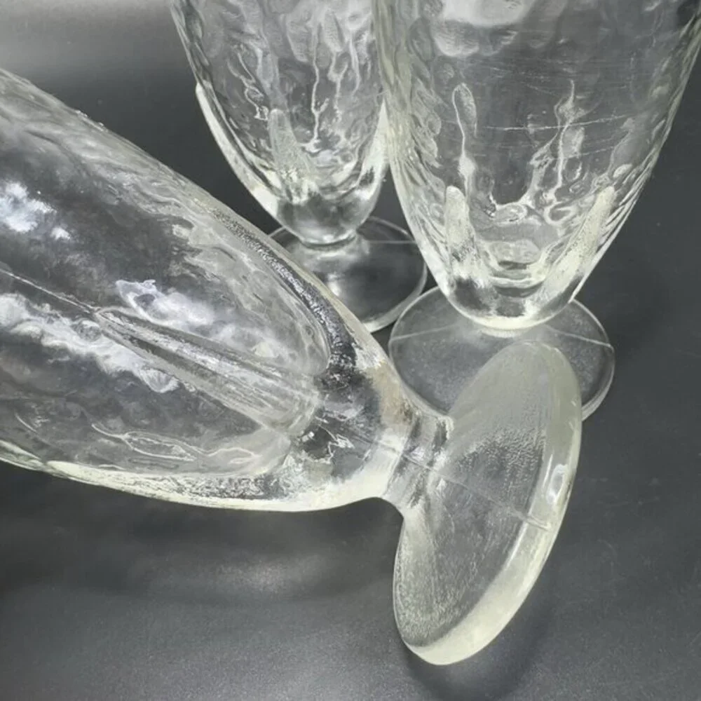 Vintage Clear‎ Crinkle Glass Parfait Footed Glasses Cups Set 3 BarWare Tumblers